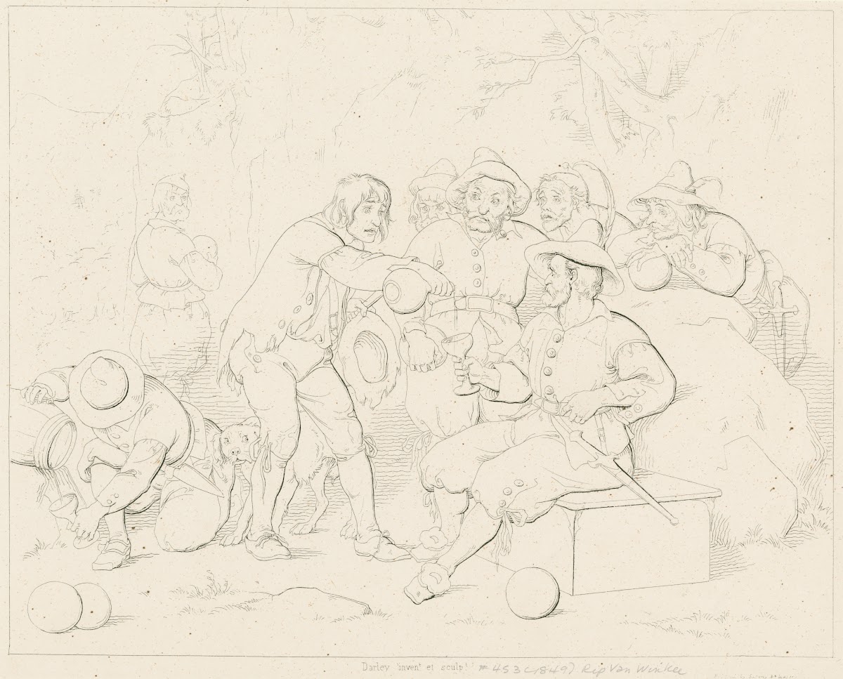 Rip serves liquor to the strange men in the mountains 1849