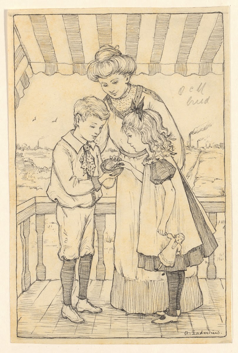 Kinderen en vrouw op een balkon