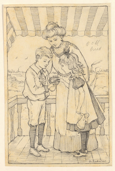 Kinderen en vrouw op een balkon