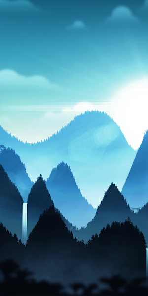 Mountain Landscape, Asian Art, Vector Illustration, Nature Scenery 4K Wallpaper Background