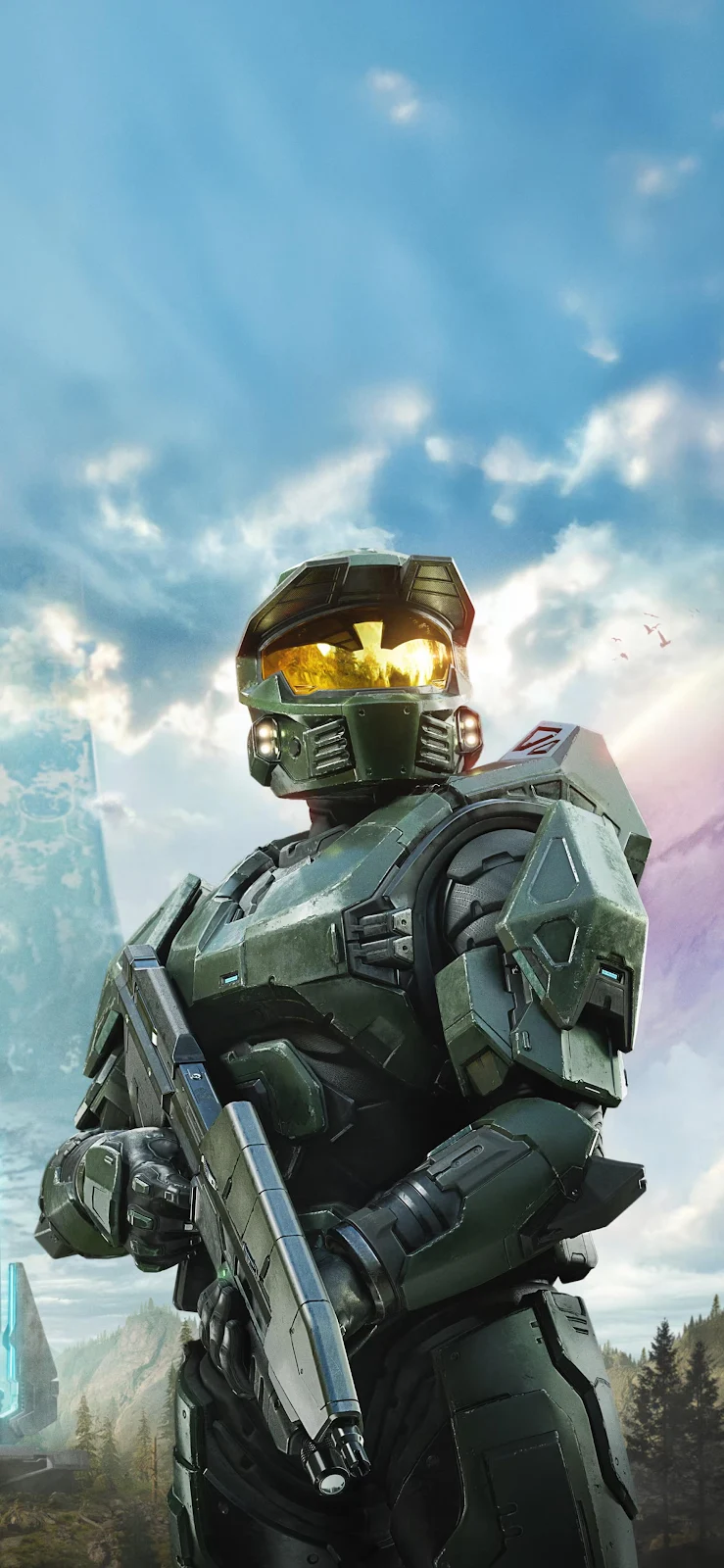 Master Chief Holding Assault Rifle - Digital Game Art 2K iPhone Wallpaper (1772x3839)