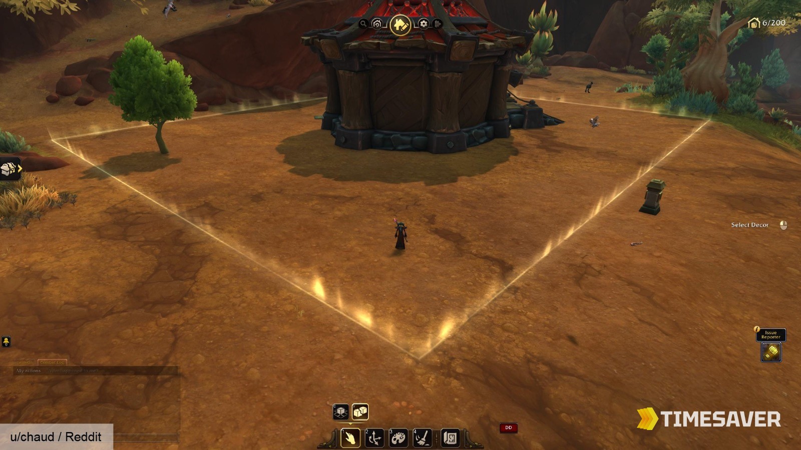 Placing decor on a WoW Midnight housing plot, showing the placement grid and Select Decor interface