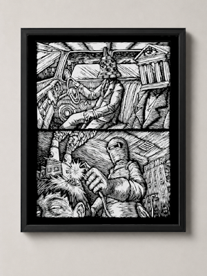 Woodcut Print on Paper with Frame