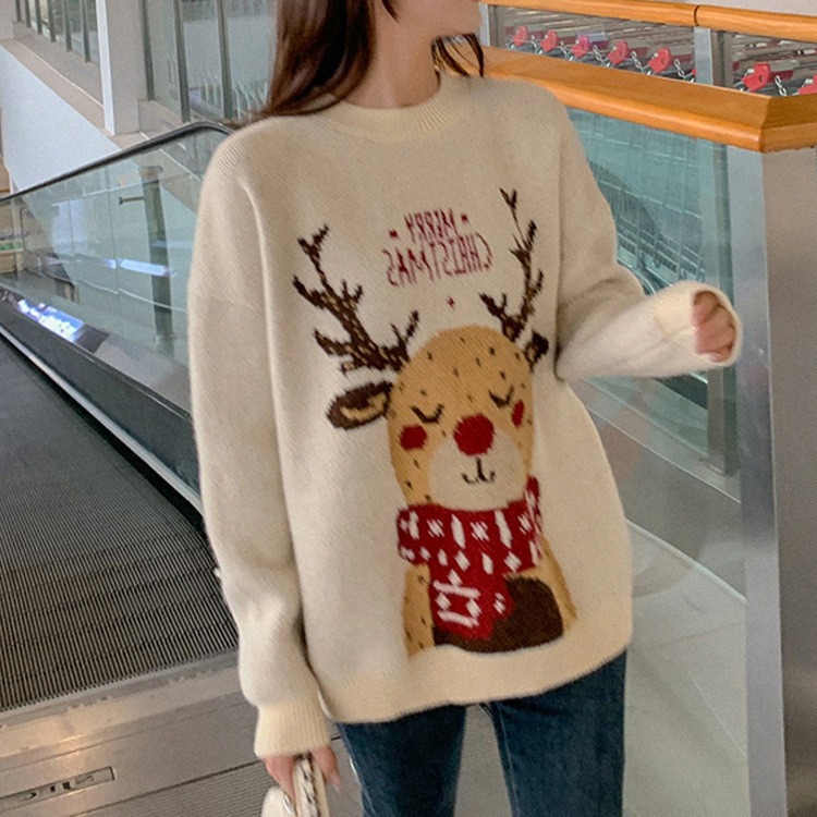 Ladies knitted sweater with 3D design, loose fit