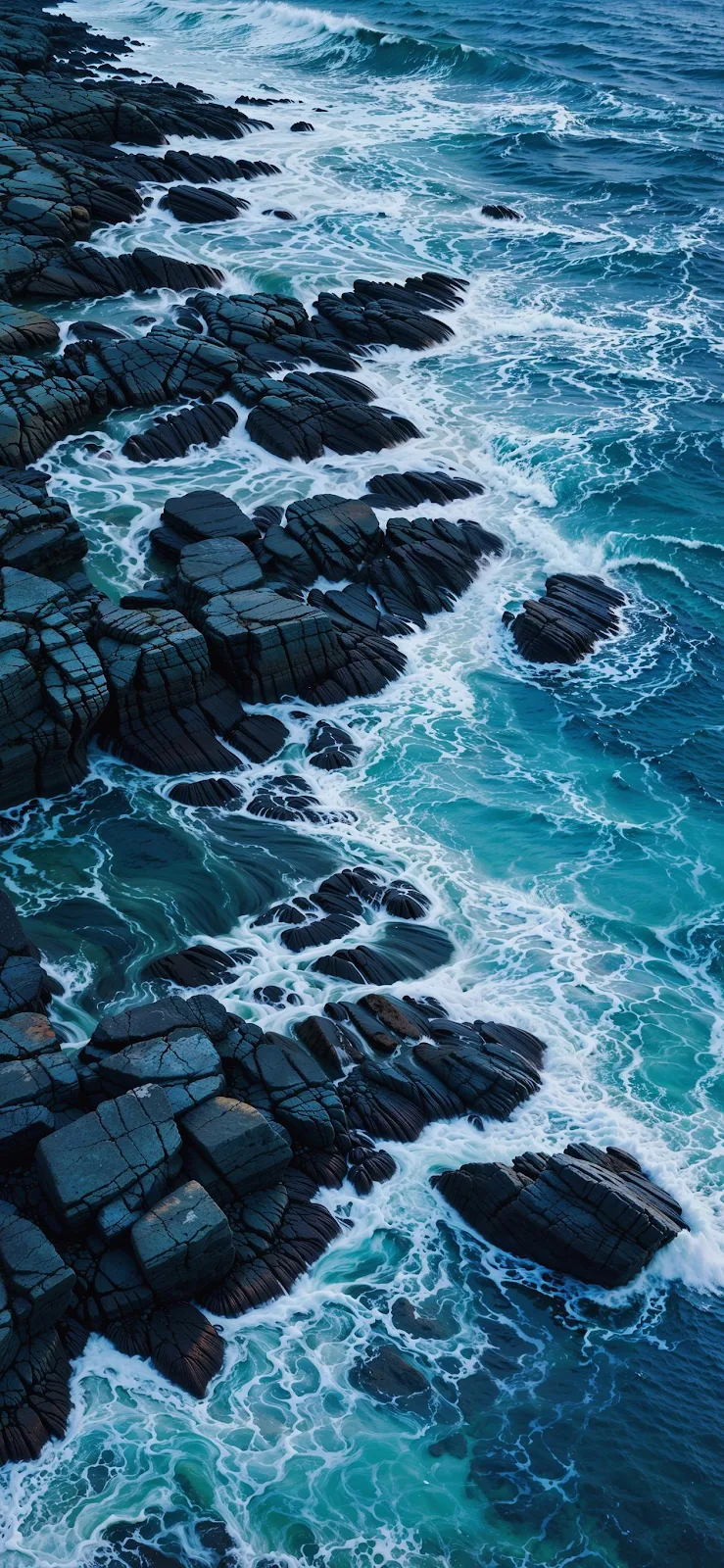 Blue Waves Crashing Against Rocks - Nature Photography Full HD iPhone Wallpaper (1262x2734)