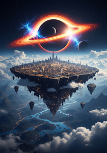Floating City Black Hole Fantasy Sci-Fi Landscape