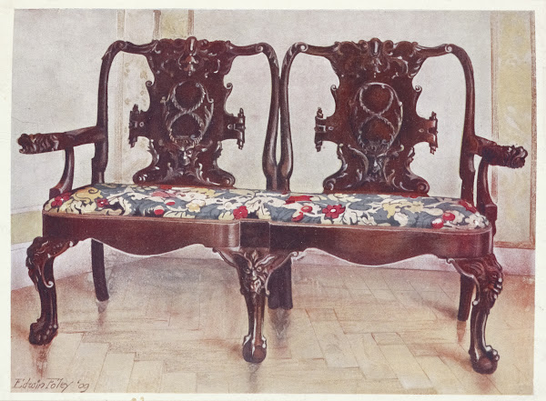 Carved walnut darby and Joan settee 1910   1911