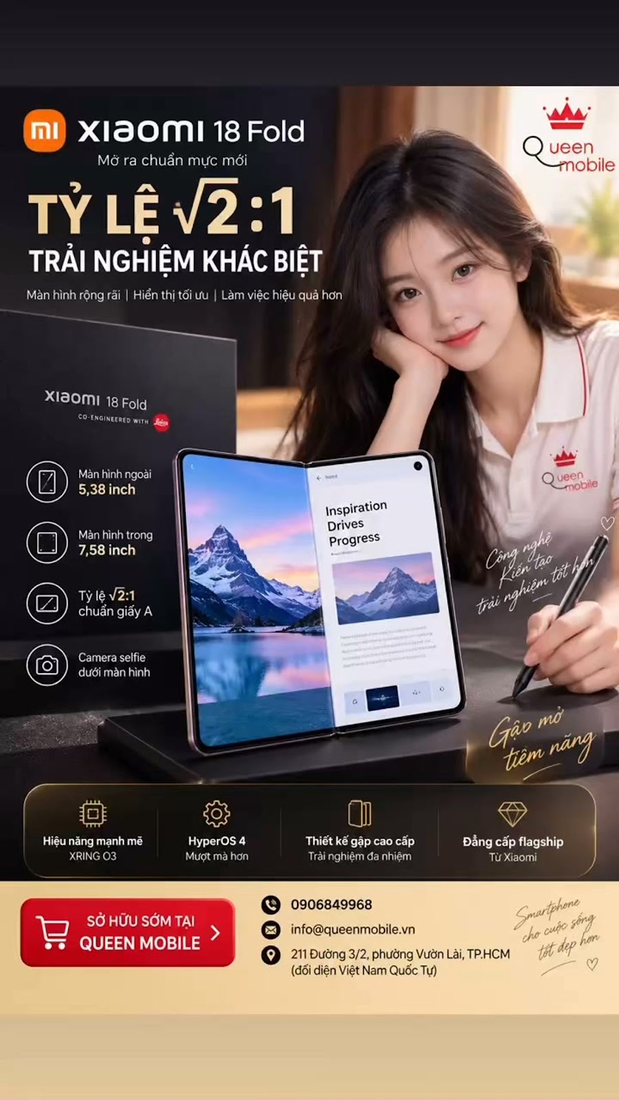 Xiaomi 18 Fold xác nhận màn hình tỷ lệ √2 trên 1, Xiaomi đặt cược vào thiết kế “trung gấp” mới #Xiaomi18Fold #Xiaomi #LeiJun #ĐiệnThoạiGập #MànHìnhGập #Foldable #XRINGO3 #HyperOS4 