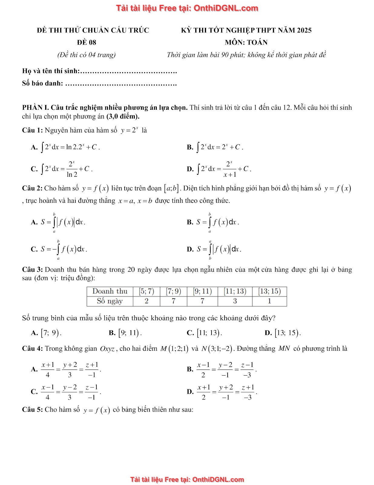32 đề phát triển minh họa môn toán - có đáp án