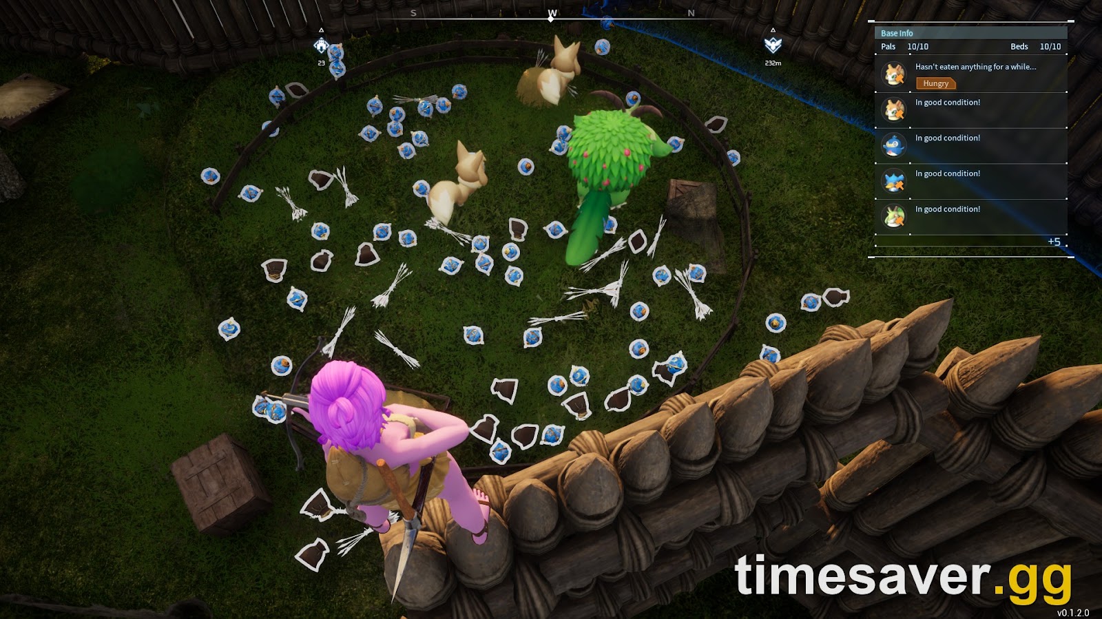Vixy digging up Pal Spheres, Arrows and Gold Coins in a Palworld Ranch