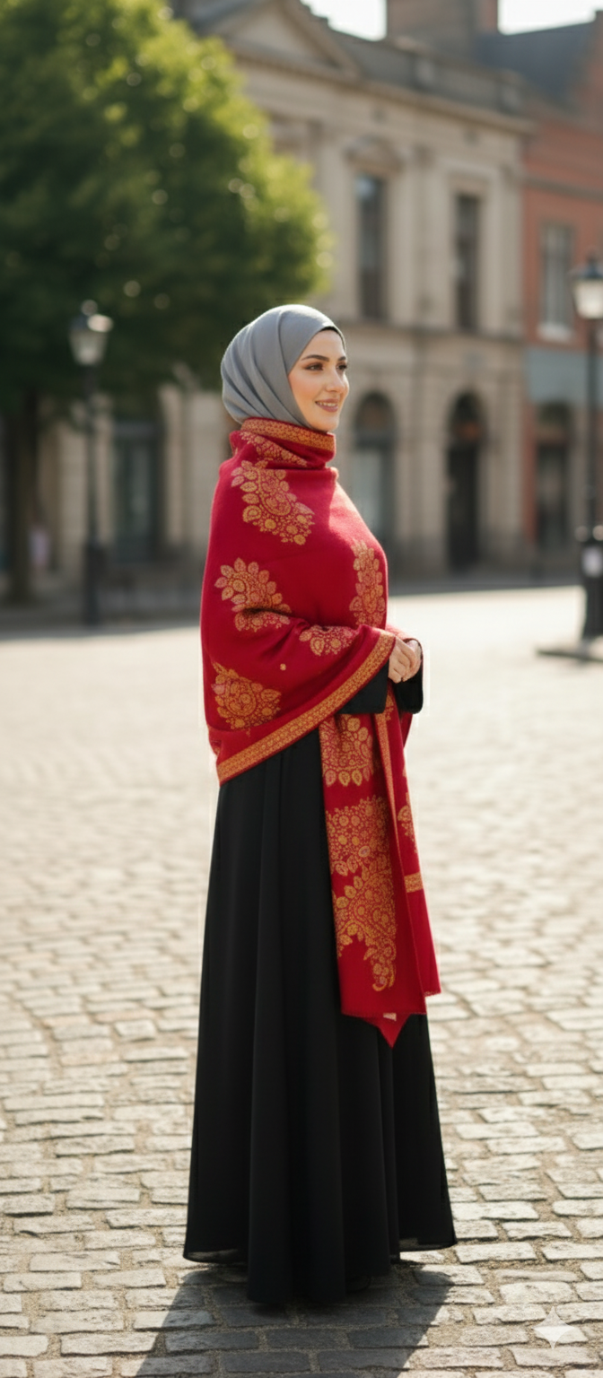 Red and Gold Pashmina Style Shawl | Perfect Holiday or Wedding Accessory