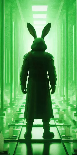 Rabbit, Surreal, Green, Hallway, Future 4K Wallpaper Background