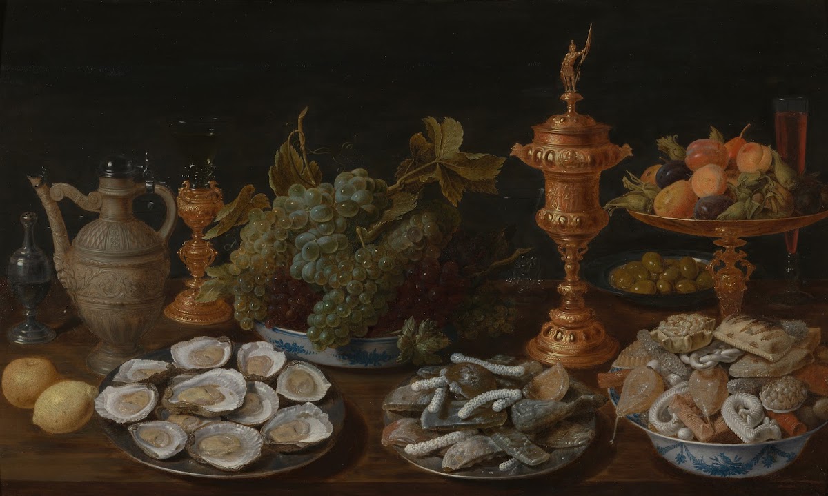 Still Life with Oysters Fruit and Pastry 1619