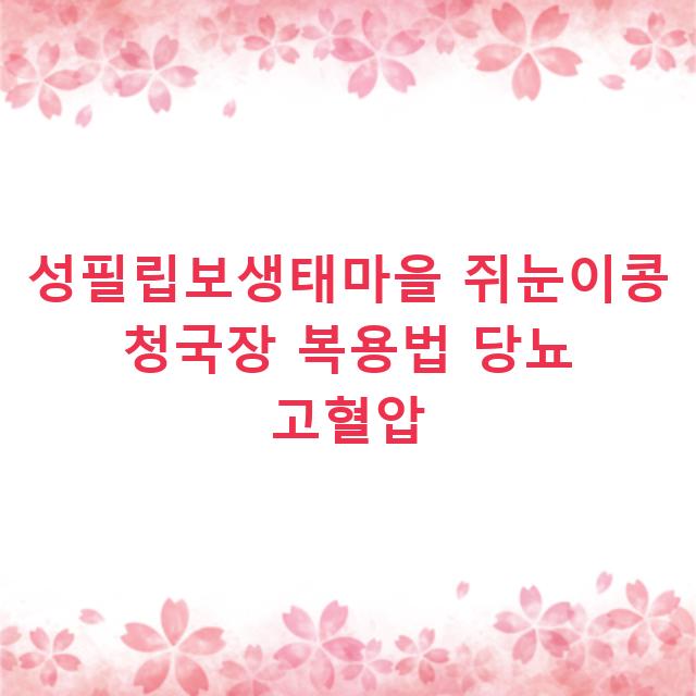 성필립보생태마을 쥐눈이콩 청국장 복용법 당뇨 고혈압