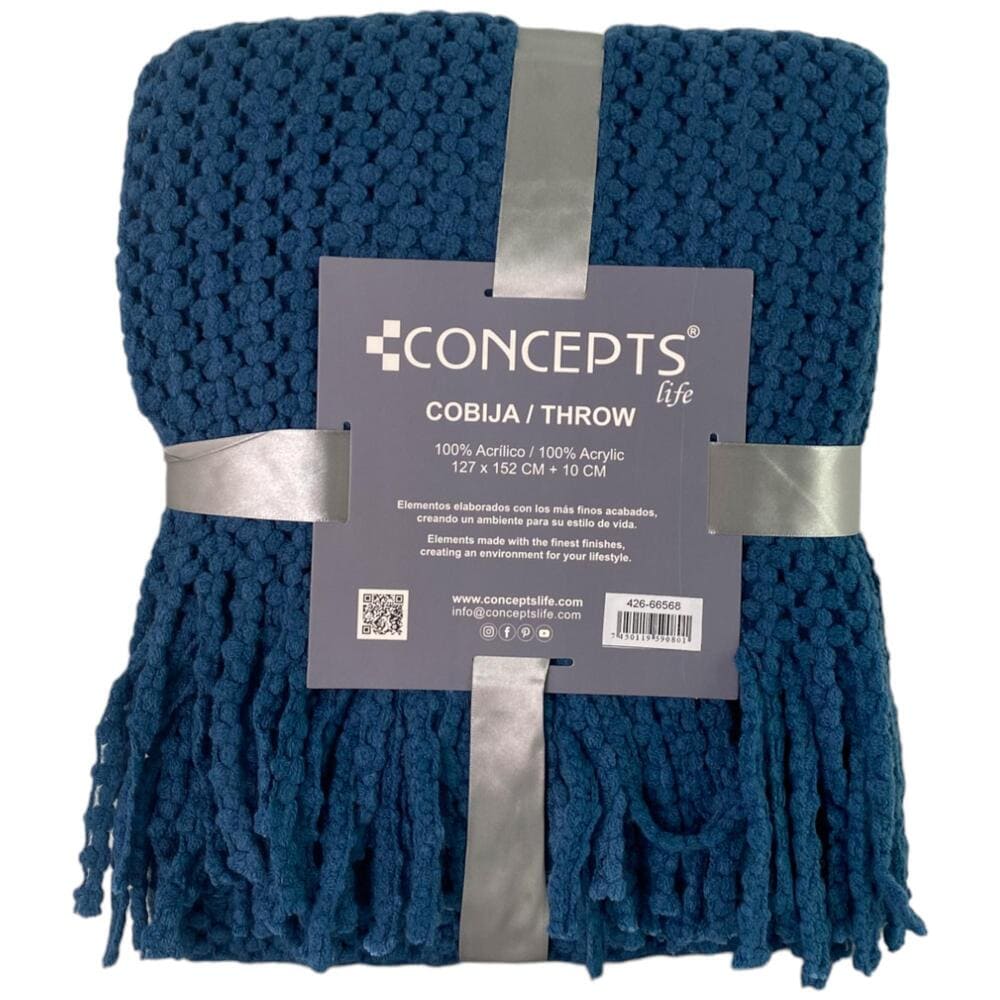 Cobija de acrílico Concepts™ diseño tejido con flecos color azul