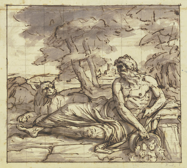 Flußgott Tiber mit Löwin an der Quelle ruhend ca 1805