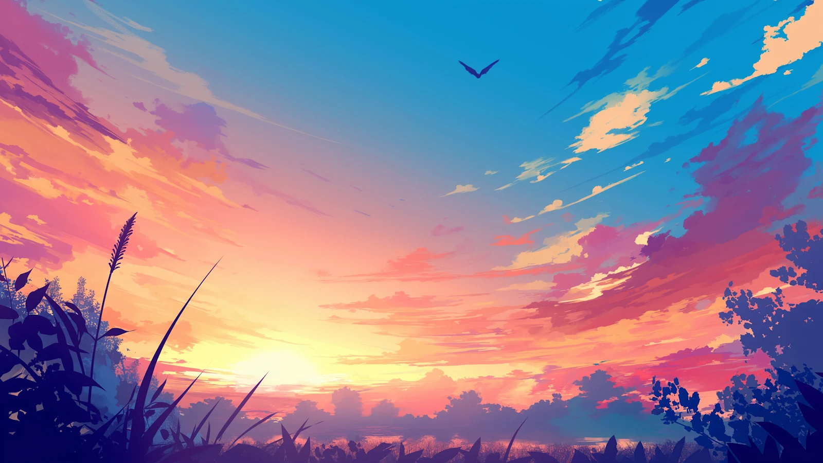 Anime, Sky, Sunset, Clouds 4K Wallpaper Background (3840x2160)