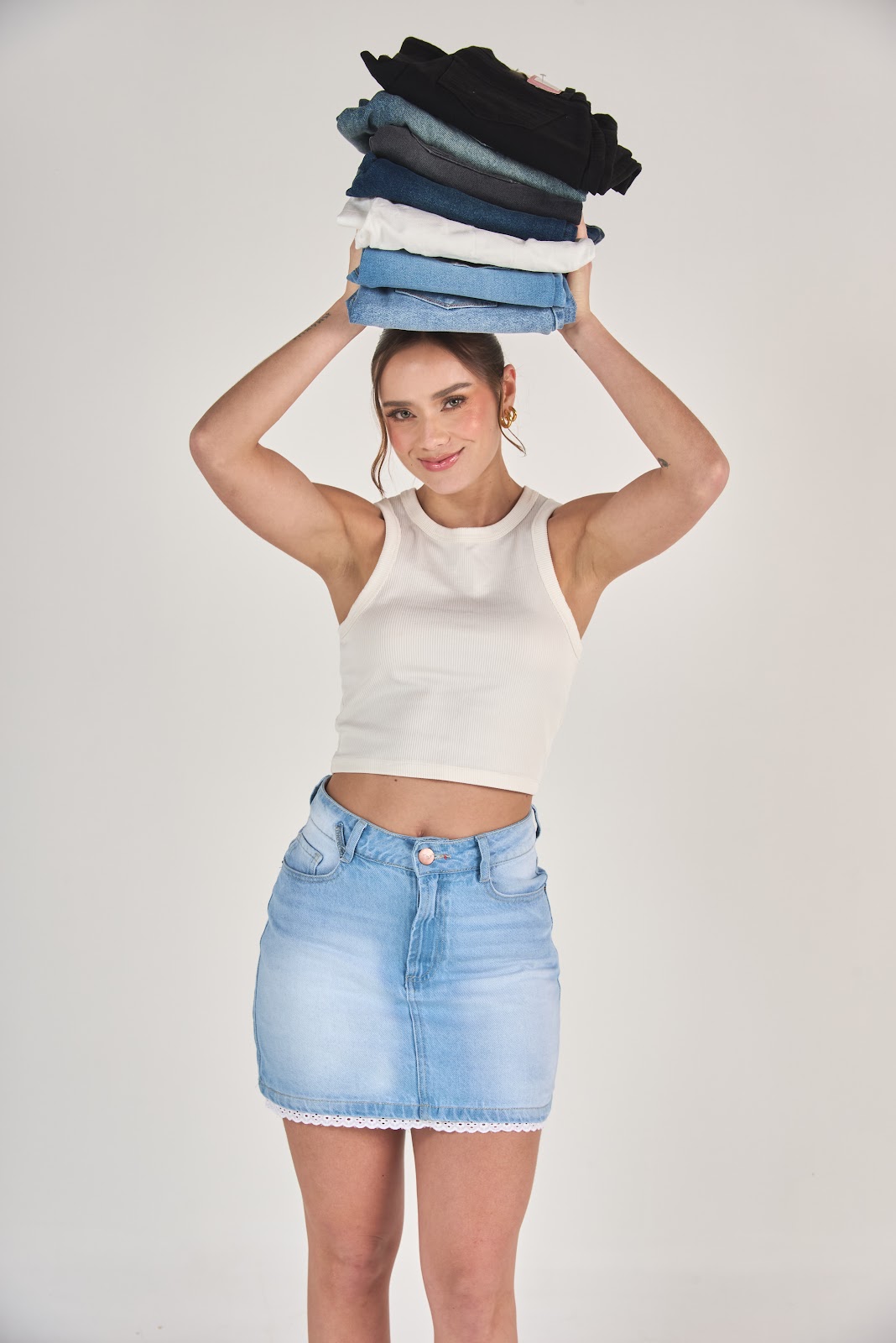 Falda dama rígida 100% algodón, color Azul claro - Vista 2