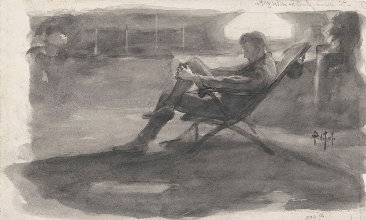 Zittende man in tuinstoel 19th century
