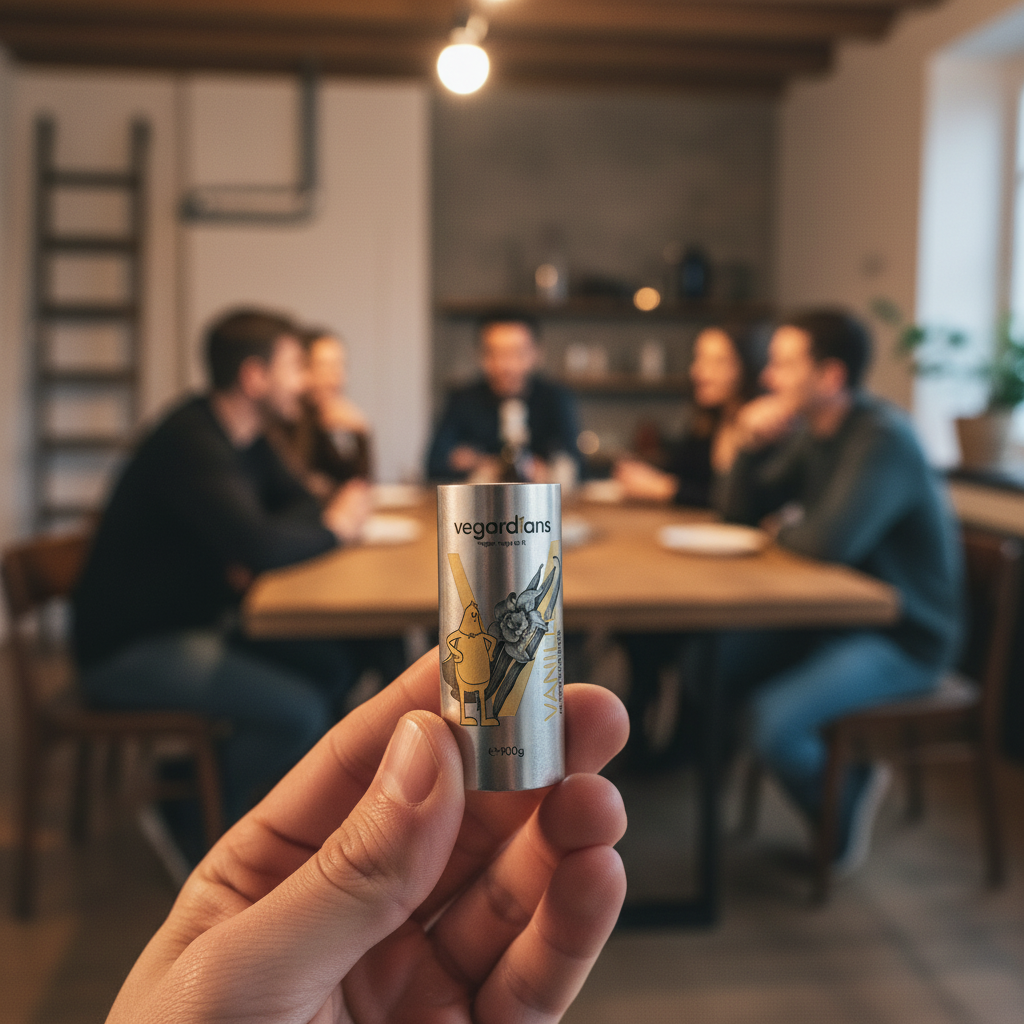 Nahaufnahme einer Hand hält gravierten Anhänger vor minimalem #FAFAFF Hintergrund, warme Abendstimmung und unscharfe Gruppe im Hintergrund – personalisierte geschenkideen freundin