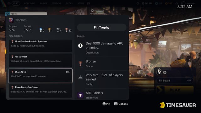 ARC Raiders Trophies screen showing the 'Destroy 3 ARC enemies with a single Wolfpack grenade' challenge