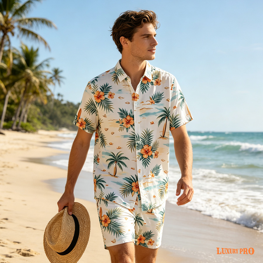 Regular Collar Shirt & Unisex Beach Shorts Set