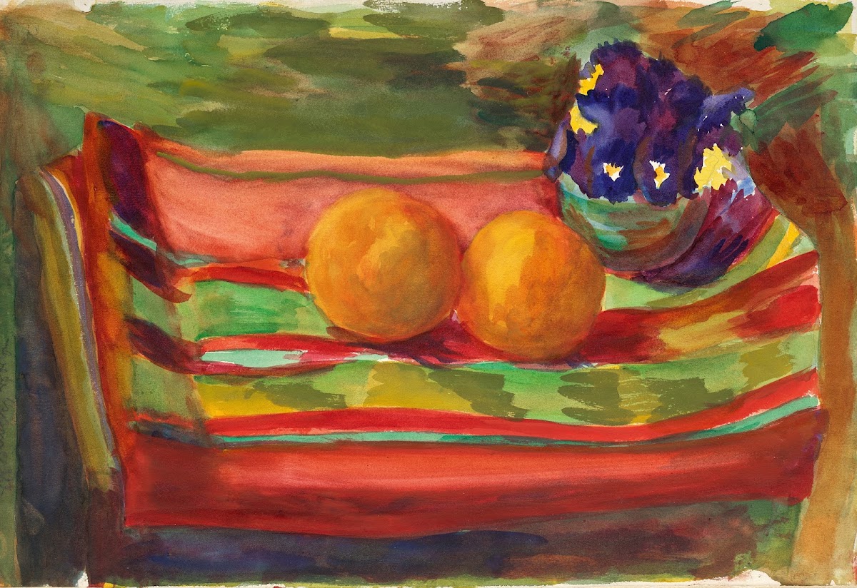 Stillleben mit Orangen und Blumen