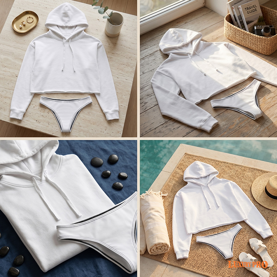 AOP Oversized Drawstring Hoodie with Exposed Belly + Women's PTB Briefs