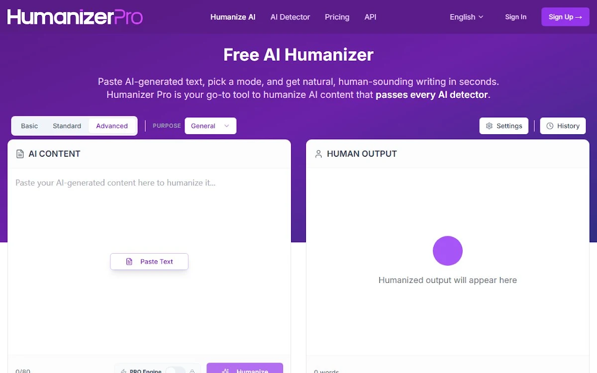 Captura de HumanizerPro AI
