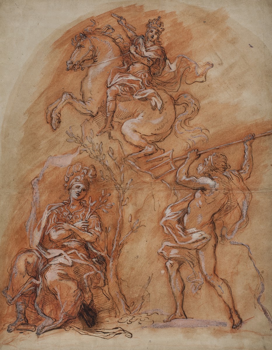 Allegory with an equestrian monument Minerva and Neptune 1653  1713