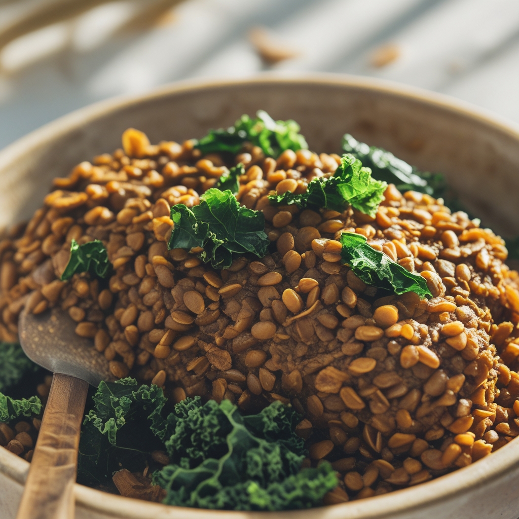Final Ethiopian Berbere Lentil & Teff Protein Bake with Crispy Kale & Coconut Yogurt