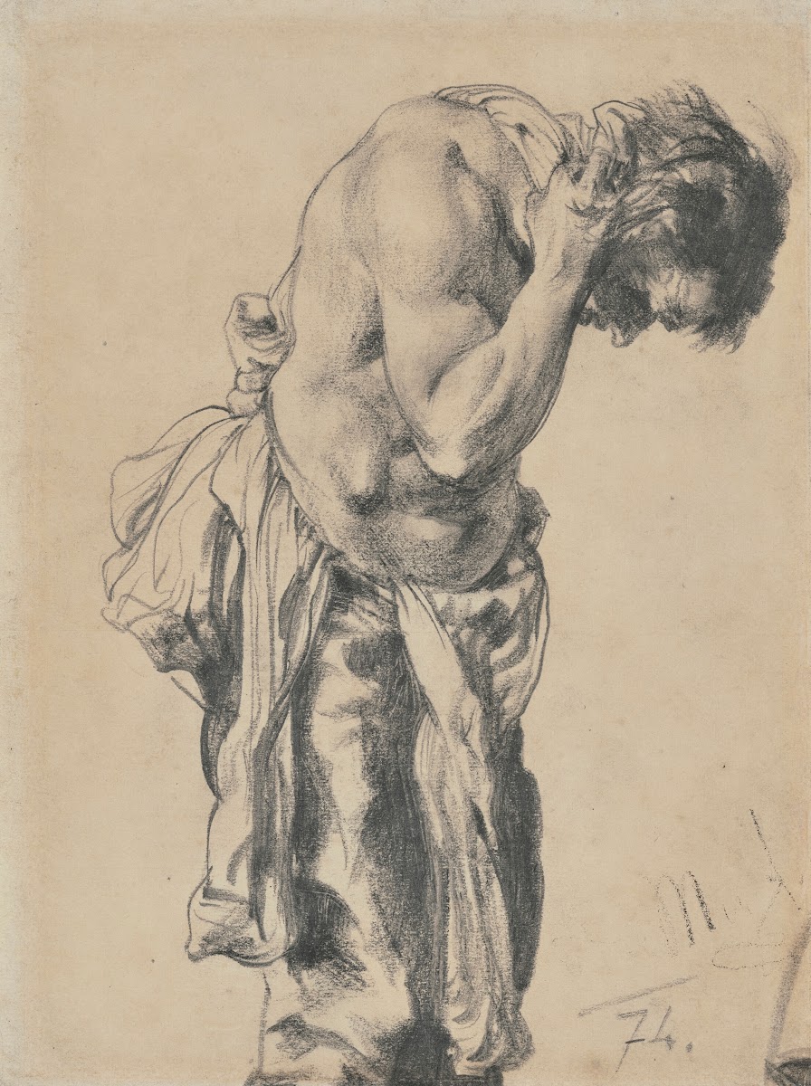 A Man wiping his Neck A Study for Eisenwalzwerk 1874