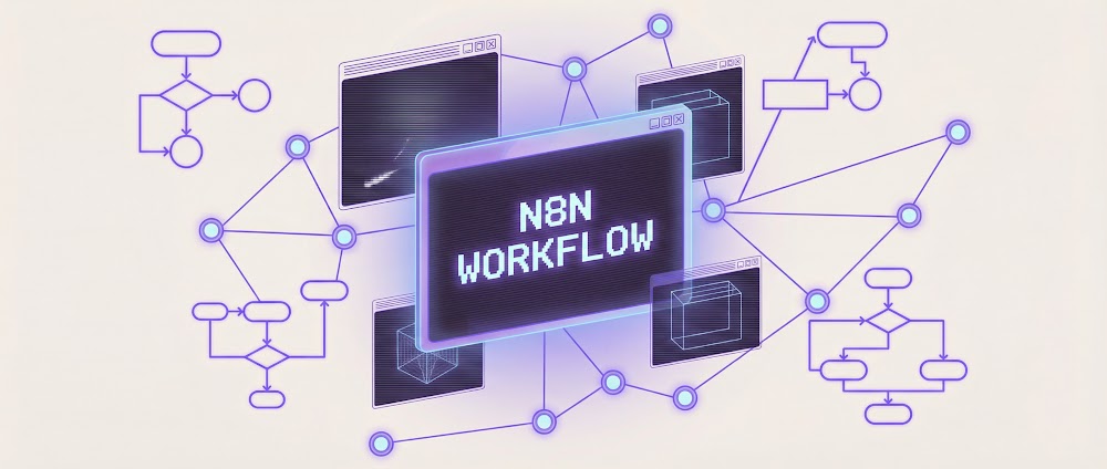 n8n workflow visualisatie in vaporwave stijl