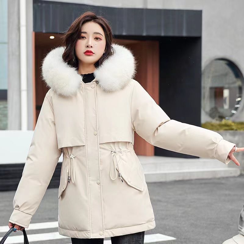 Women's parka, mid-length, insulated, faux fur collar