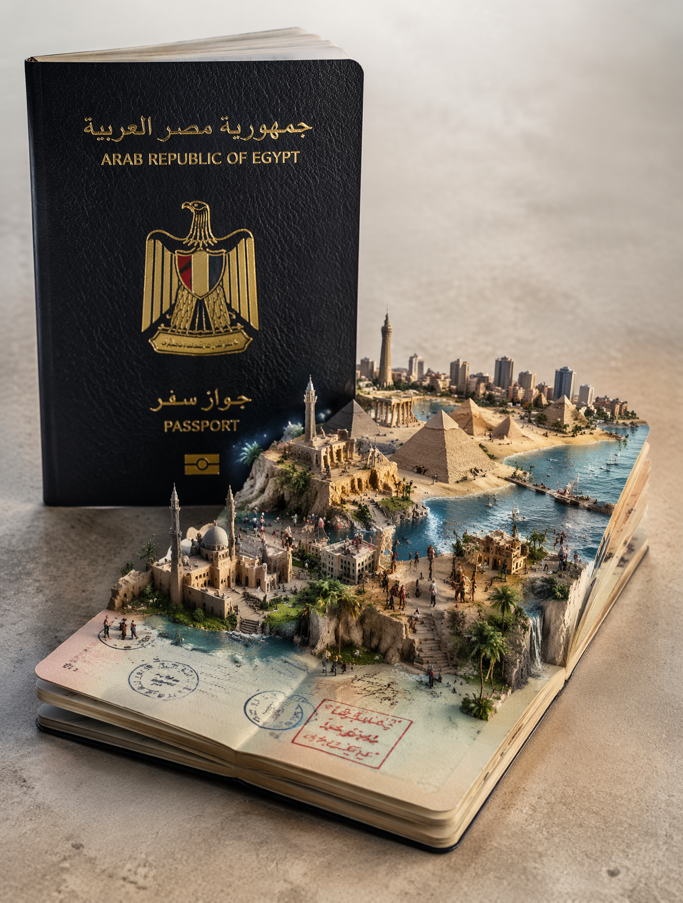 Pasaporte egipcio abierto hiperrealista