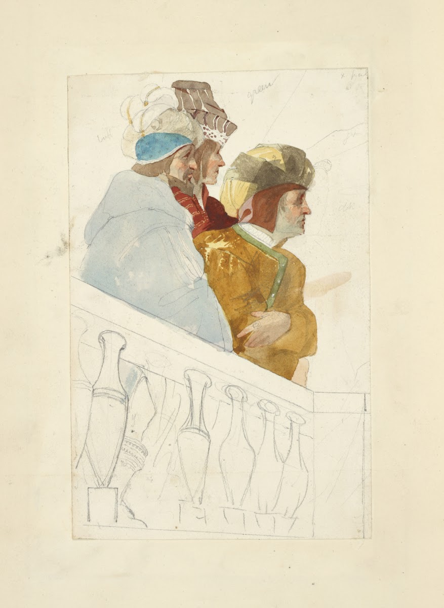 Three men behind a balustrad 1840