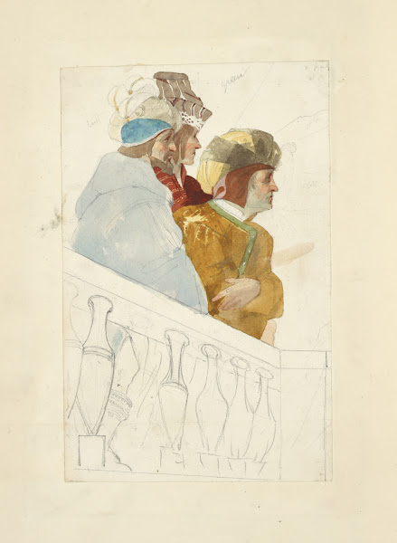 Three men behind a balustrad 1840