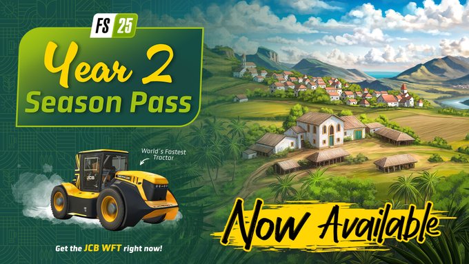 Farming Simulator 25 Year 2 Season Pass artwork featuring JCB WFT machinery