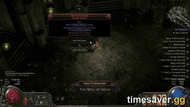 Choosing a Lich's power to stamp a Desecrated modifier onto the Grip of Kulemak ring reward