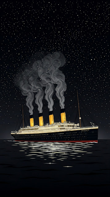 Classic Four Funnel Ocean Liner Sailing under Starry Night Sky - Free mobile Wallpaper