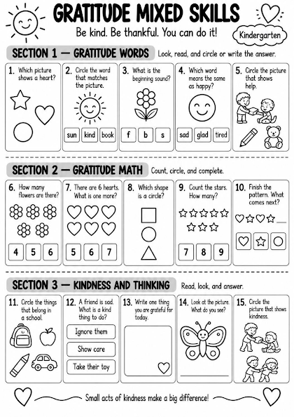 Gratitude Mixed Skills Worksheet