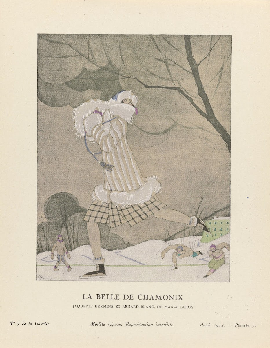La Belle de chamonix Jaquette hermine et renard blanc de Max A Leroy 1924