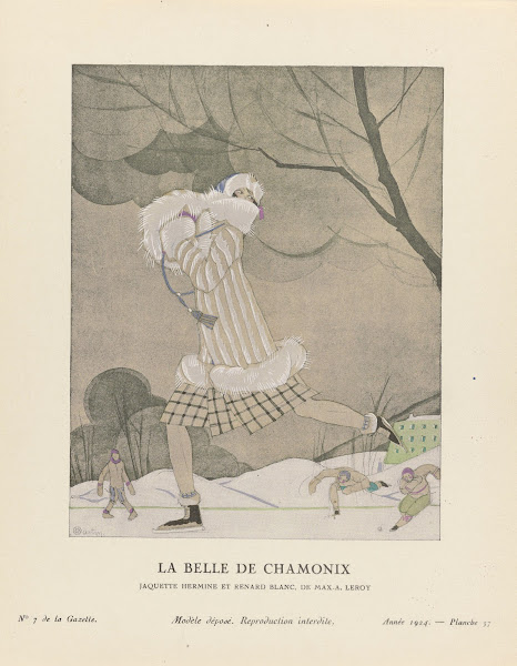La Belle de chamonix Jaquette hermine et renard blanc de Max A Leroy 1924