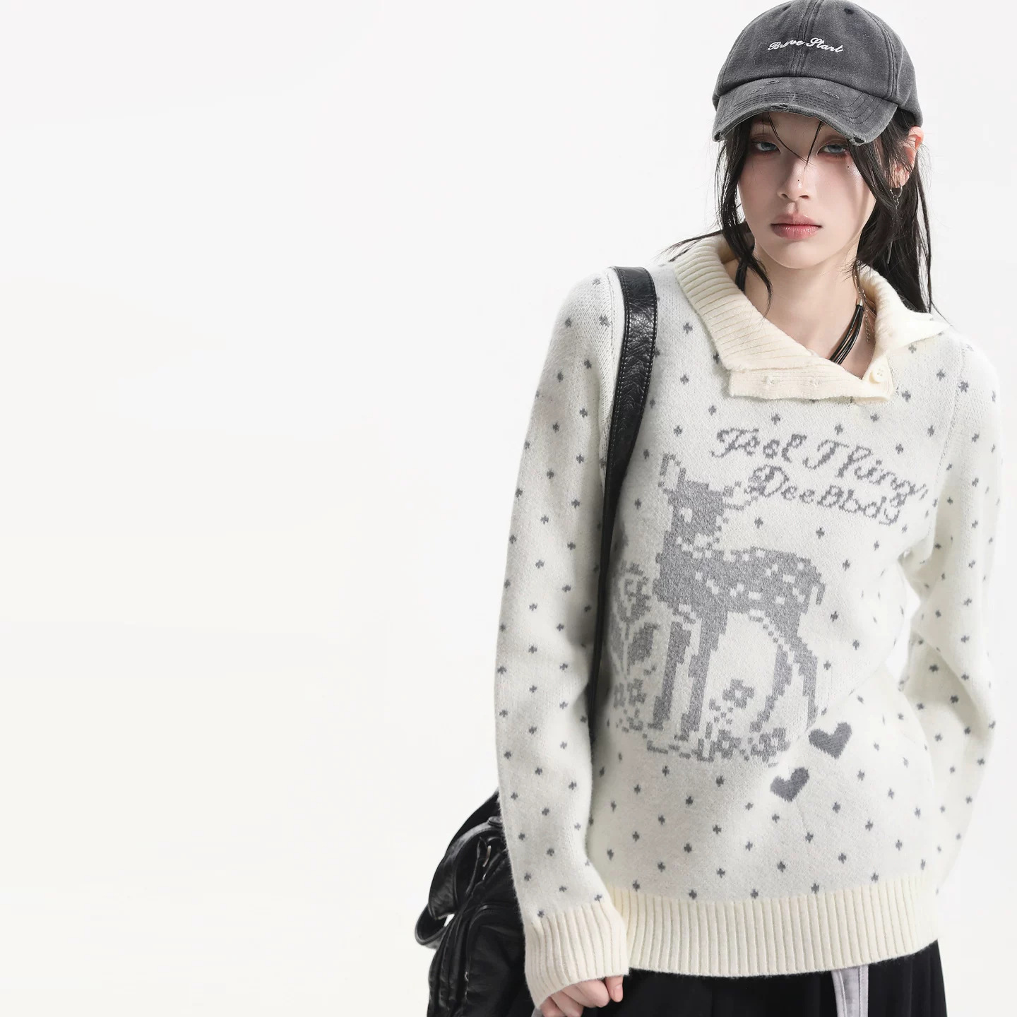 American knitted sweater with snowflake jacquard