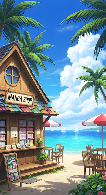 Tropical Manga Shop Beach Hut Anime Style Illustration - Free mobile Wallpaper
