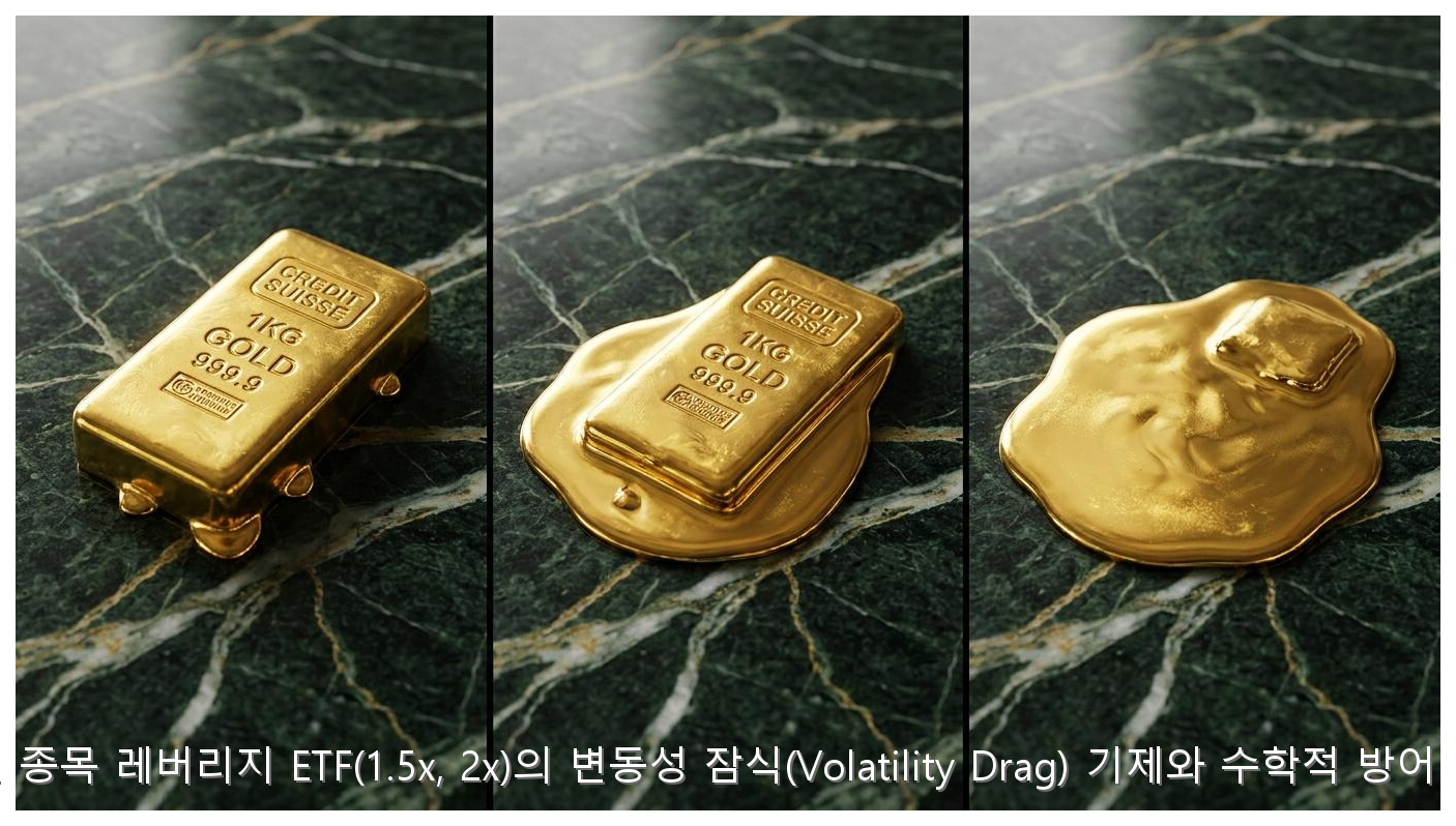 단일 종목 레버리지 ETF(1.5x, 2x)의 변동성 잠식(Volatility Drag) 기제와 수학적 방어 전략 핵심 안내 및 분석 인포그래픽 (2)