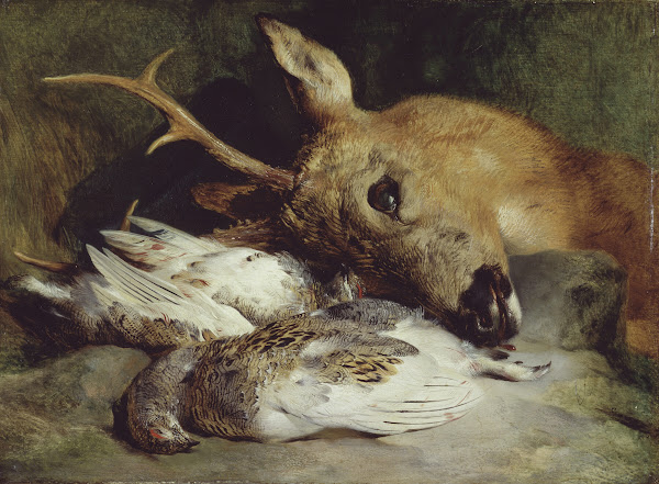 Head of a Roebuck and Two Ptarmigan c 1830