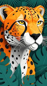 Vibrant Papercut Cheetah Portrait in Tropical Foliage