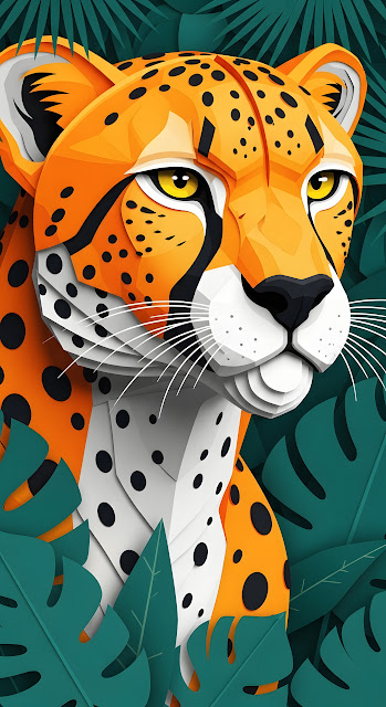Vibrant Papercut Cheetah Portrait in Tropical Foliage - Free mobile Wallpaper