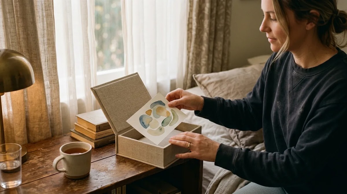 Mindfulness app privacy and personal reflection represented by safely storing private artwork